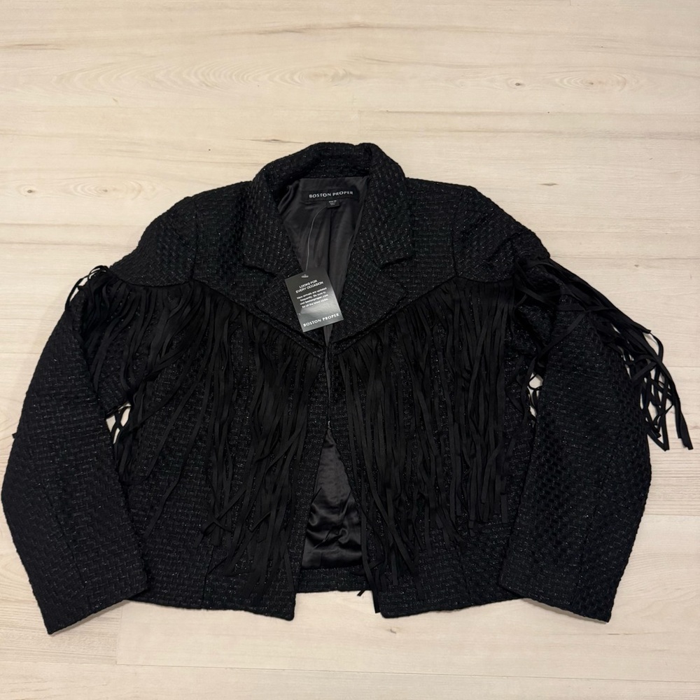 Boston Proper Black Fringed Cropped Blazer - NWT - Picture 4 of 8